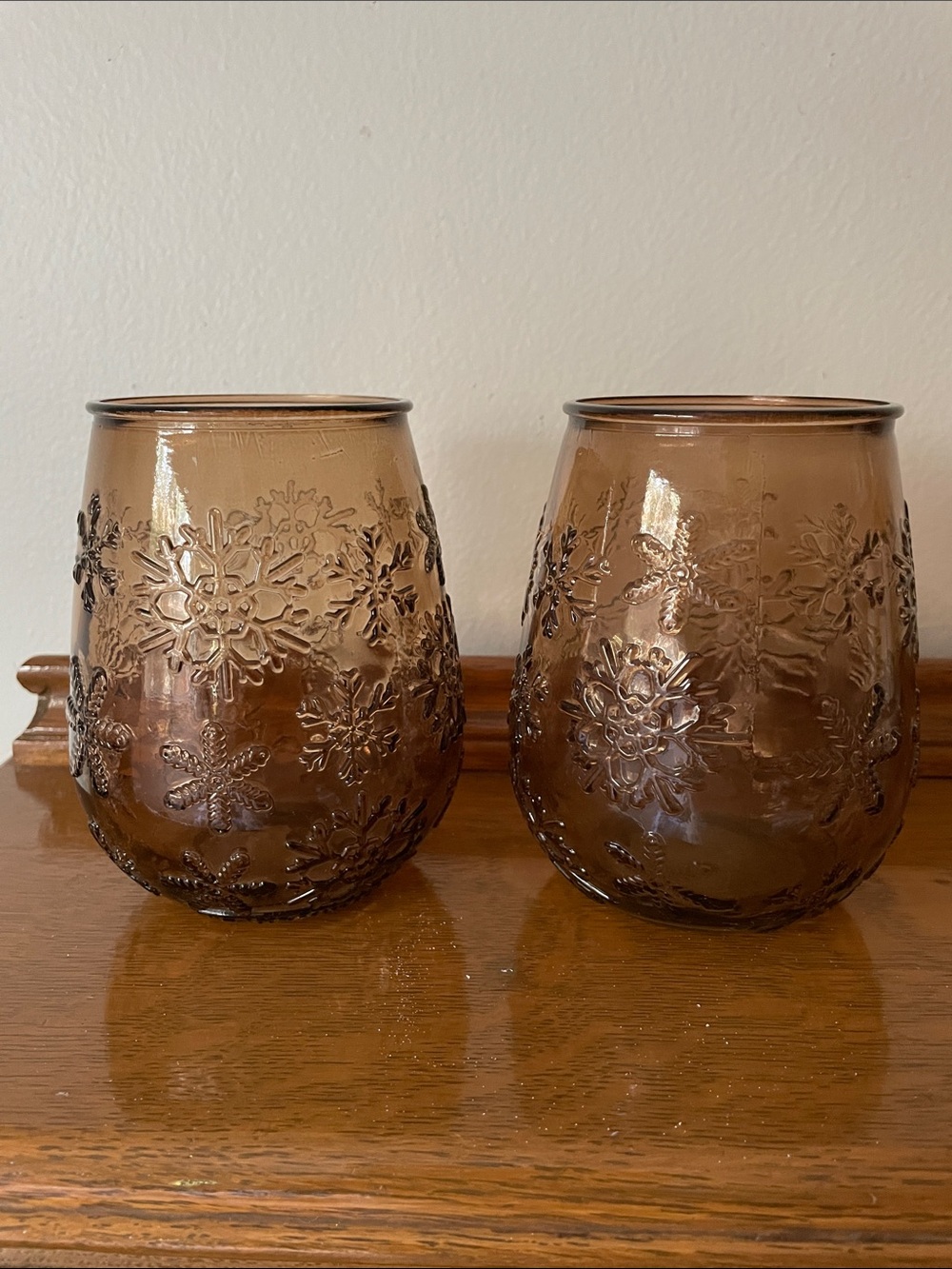 Set of Two San Miguel Amber Embossed Snowflake Glasses